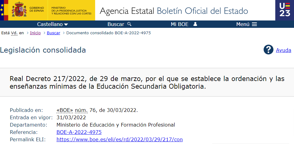 Recopilación de artículos legales sobre la Educación Secundaria Obligatoria (ESO). Necesidades educativas específicas.